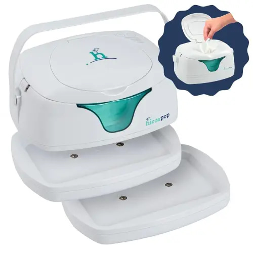 Hiccapop Portable Baby Wipe Warmer, Baby Wipes Warmer for Babies Includes 2 Power Bases, Diaper Wipe Warmer with Changing Light