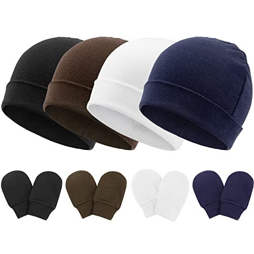 BQUBO Baby Hats and Mittens Infant Cotton Beanie Gloves No Scratch Set Newborn Hospital Hat for Boys Girls