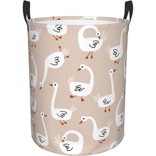 White Goose Foldable Laundry Basket Organizer,Fabric Clothes Toy Storage Basket Nursery Hamper Storage Bin For Household Bedroom, Bathroom, College Dorm-Medium