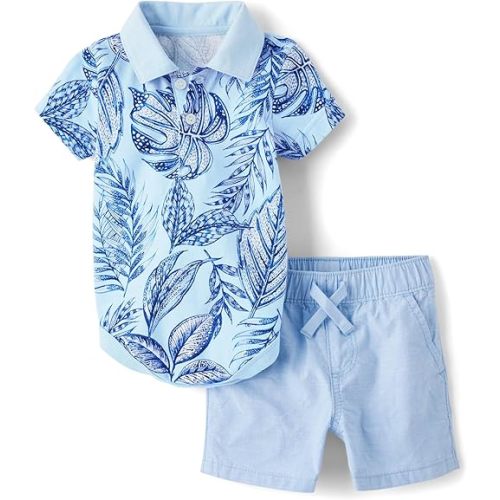 The Children's Place baby-boys And Newborn Short Sleeve Button Down Shirt and Shorts 2 Piece Set