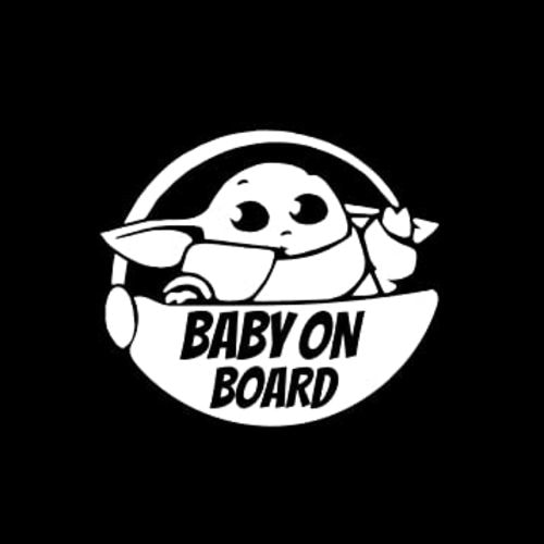 Baby on Board Cute Yoda Caution Decal Vinyl Sticker Auto Car Truck Wall Laptop | White | 5.5" Wide