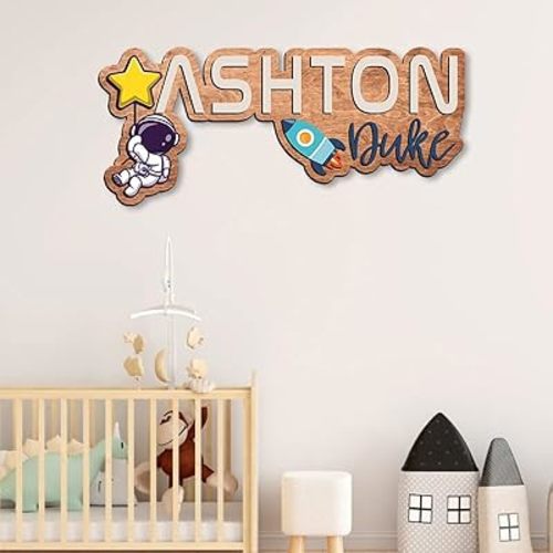 IZI POD Custom name sign for nursery, Space baby Nursery boys, decor sign, Kids room decor, Wooden Layered gift/10