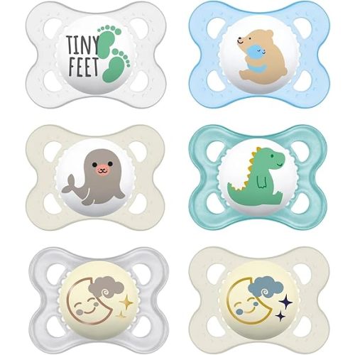 MAM Original Night Pacifiers 0-6 Months, Best for Breastfed Babies, Glow in The Dark, Unisex Boy, Value Pack, 6 Count