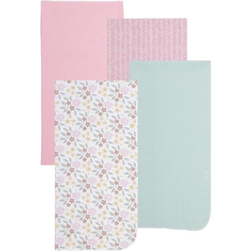 EVERYDAY KIDS 4 Pack of Soft Flannel Receiving Baby Blanket Set for Girls; Pink Baby Swaddle Blankets with Flower and Stripe Designs for Newborn Baby Girl Nursery