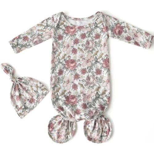 Little Jump Soft newobrn knot gown Baby Sleeper Set with Hat, Newborn Unisex, Viscose