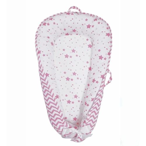 Baby Nest, Baby Lounger, Organic Cotton Lounger for Baby, Reversible Breathable Adjustable Portable - Star Collection (Pink)