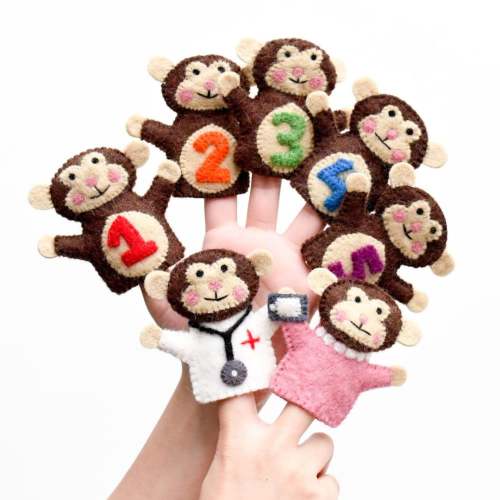 5 Little Monkey&#39;s Jumping on the bed. Rhyme. Nursery Rhyme Puppets.  Animal Finger puppets. Felt Animal Puppets. Monkey Puppets, Felt puppet