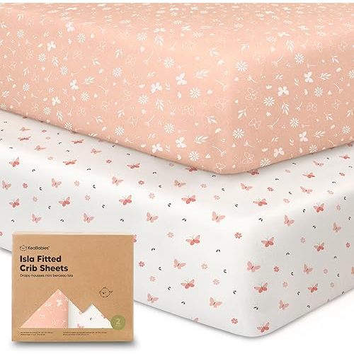 2-Pack Crib Sheets for Boys, Girls - Viscose Derived from Bamboo Fitted Crib Sheet, Baby Crib Sheets Neutral, Crib Mattress Sheet, Toddler Bed Sheets, Baby Sheets for Crib Fitted Sheets (Butterflies)