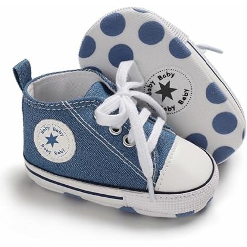 Unisex Baby Girls Boys Canvas High-top Shoes, Newborn Infant Anti-Slip Soft Sole Frist Walking Breathable Sneakers
