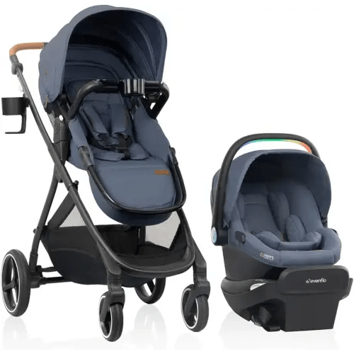 Evenflo Shyft Intuiti+ Travel System Featuring Revolve180 LiteMax NXT Preemie and Infant Car Seat with SensorySoothe and Green & Gentle (Flint)