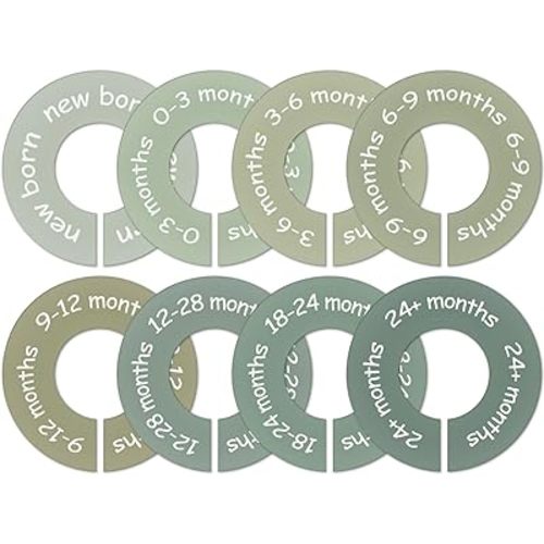 8Pcs Gradient Green Baby Closet Size Dividers Baby Clothes Hanger Organizers Newborn to 24 Month Thicken Infant Wardrobe Separators for Home Nursery Bedroom