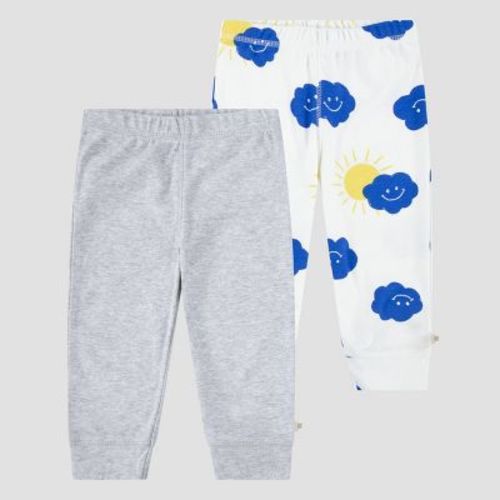 Huggies Baby Boys' 2pk Cloud Organic Pants - Blue/white/yellow Newborn