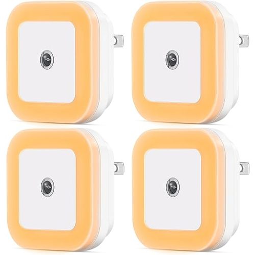 Dimmable LED Night Light with Dusk-to-Dawn Sensor for Nursery, Kids Room, Bedroom, Hallway, Stairs, Bathroom, Kitchen, Warm White, Pack of 4