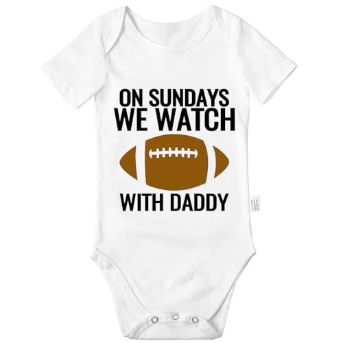 Tenobet On Sundays We Watch Football with Daddy Bodysuit, Baby Infant Cotton Romper Jumpsuit Outfits Short-Sleeve 0-24 Months