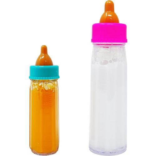 4E's Novelty 2 Pack Baby Doll Bottles Accessories, Magic Doll Disappearing Milk and Juice - Baby Doll Accessories Toys for Kids Toddlers, Great Gift Stocking Stuffers for Little Girls Ages 3 4 5 6 7