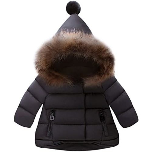 Baby Boys Winter Down Jacket Kids Hooded Down Coats Warm Parka with Faux Fur Trim Children Clothes 6M-5Y