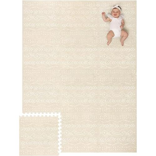 Lillefolk Baby Foam Play Mat - Baby Playmat | Tiles for Kids Interlocking Mat - Foam Baby Mat for Babies & Toddlers - Non Toxic Play Mat for Baby Tummy Time Mat 8x6ft Beige