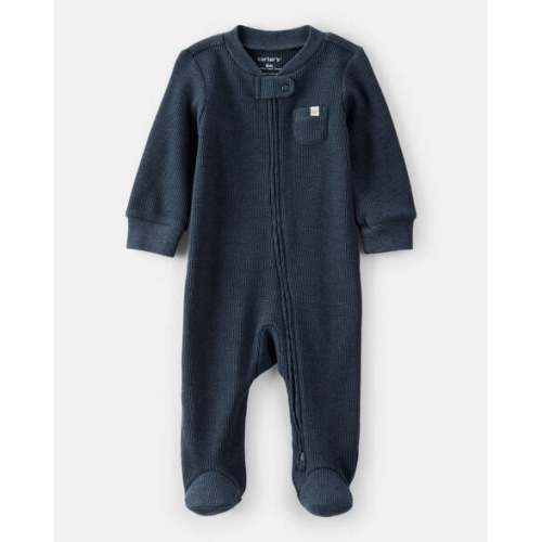 Baby Boy Solid Cotton Long-Sleeve 2-Way Zip Sleep & Play Pajamas - Navy | Carter's