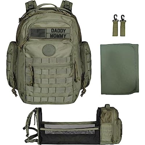 Phil & Jack Dad Diaper Bag Backpack, Baby Diaper Bag with Changing Station, Tactical Military Style, Womens Mens Diaper Bag (Military Green)