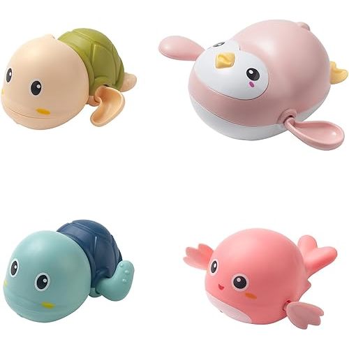 Baby Bath Toys for Toddlers 1-3, 4 Pack Floating Wind-up Swimming Toys for 1-5 Year Old Kids Boy Girls, Bathroom Shower Water Toys Pool Bathtub Toys for Newborn Infant Ages 6 Months Play Turtle Gifts