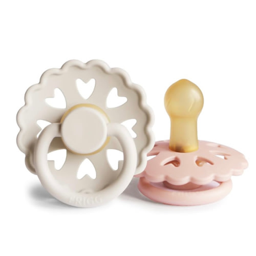 FRIGG Andersen Fairytale Natural Rubber Baby Pacifier | Made in Denmark | BPA-Free (Cream/Blush, 0-6 Months)