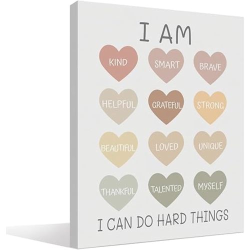 BIWSHA Inspirational Wall Art,I Am Kind I Am Smart Classroom Wall Print,Motivational Canvas Wall Art,Affirmation Wall Decor for Kids Playroom Bedroom Nursery 11x14 Inch