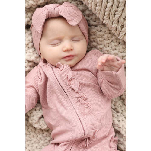 Vintage Rose Bamboo Waffle Ruffle Zipper Footie