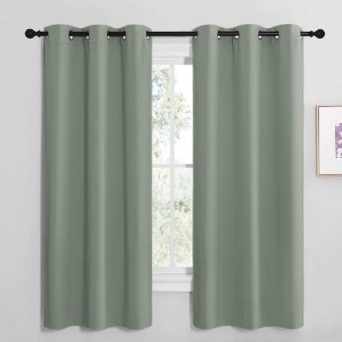 NICETOWN Grayish Green Thermal Insulated Room Darkening Drapes 42"x68" 2 Panels Grommet Top Noise Reducing for Kitchen