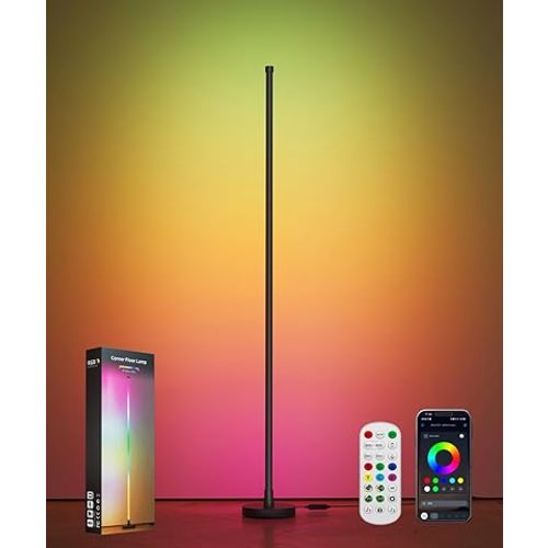 Corner Floor Lamp, Smart RGB LED Corner Lamp with Music Sync and 16 Million DIY Colors, App & Remote Control, Color Changing Standing Lamp for Bedroom, Living Room and Gaming Room