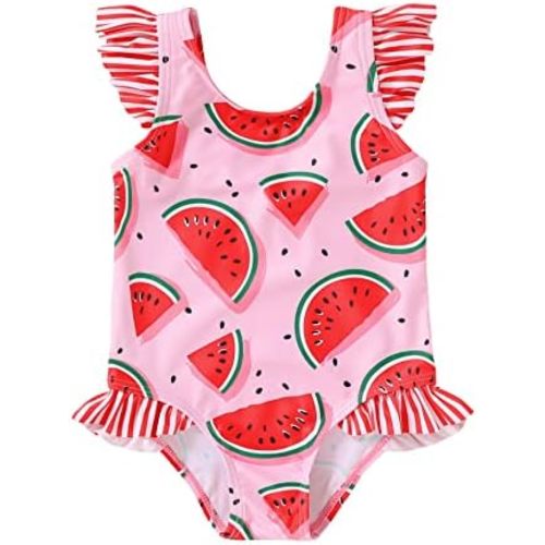 Tiny Cutey Toddler Girl Swimsuit Ruffled Stripe Sleeveless Swimwear One-Piece Baby Girl Bathing Suits