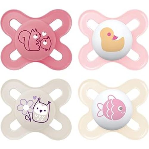 MAM Original Start Matte Newborn Baby Pacifier, Best Pacifier for Breastfed Babies, Girl, 0-3 Months (Pack of 4)