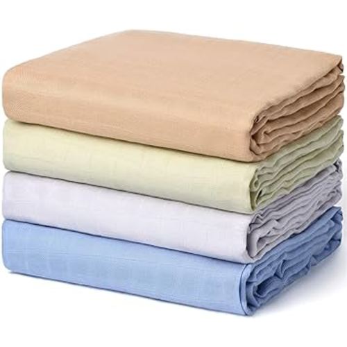 Momcozy Baby Muslin Swaddle Blanket, 4 Pack Large 47 X 47 Inches Breathable Swaddling Receiving Blankets for Baby Boy & Girl, Soft Silky and Skin-Friendly Unisex Baby Blankets, Mint Green Blue