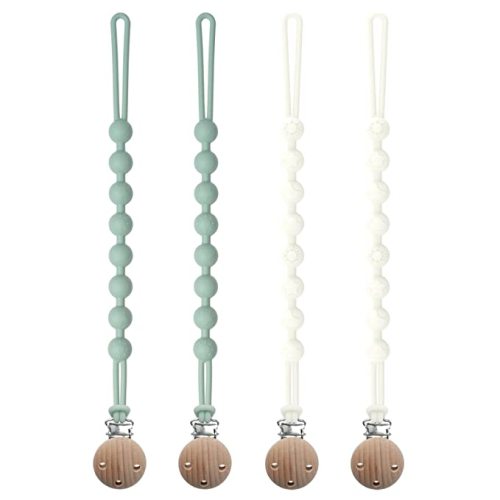 Silicone Pacifier Clip, Seposeve 4 Pack Pacifier Holder Clips, Keeps Pacifier Clean, Soft Flexible Pacifier Leash, Binky Clips for Baby Boys and Girls, Durable - High-Toughness, 2 Green + 2 White
