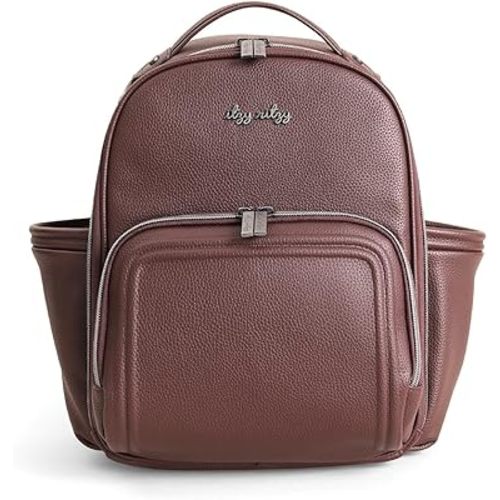Itzy Ritzy Mini Diaper Bag Backpack – Chic, Compact Mini Plus Backpack with Changing Pad, 10 Pockets (6 Internal, 4 External), Grab-Top Handle & Rubber Feet (Espresso)