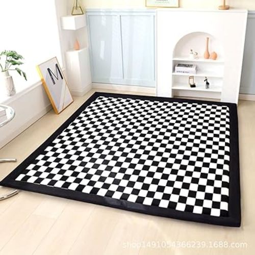 Play Crawling mat for Nursery Baby, Extra Soft Activity Floor Mat for Kids Playroom Bedroom-Black and White grid-80 * 150cm
