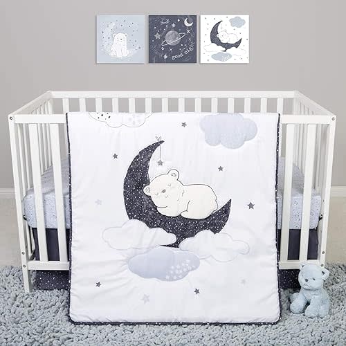 Sammy & Lou Bearly Dreaming 4-Piece Baby Crib Bedding Set, Includes Quilt, Fitted Crib Sheets Neutral, Crib Skirt, and Plush Toy