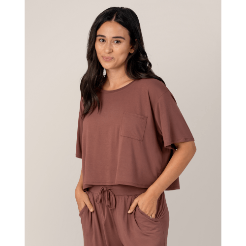 Aria Bamboo Casual Cropped Short Sleeve Top | Granite - Kindred Bravely