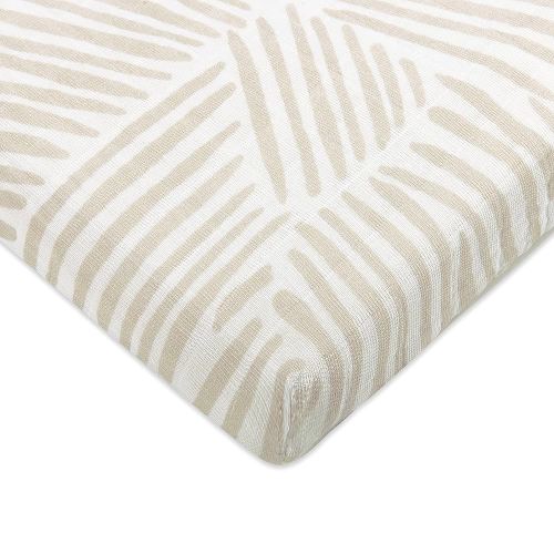 Babyletto 100% Organic Cotton All-Stages Midi Crib Sheet, GOTS-Certified, Fitted 360°, Ultra-Soft and Breathable Muslin - Oat Stripe