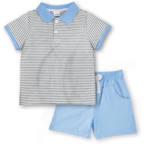 Toddler Baby Boys Summer Short Sleeve Polo Shirts Set 2-piece Striped Outfits 18 Month-5T