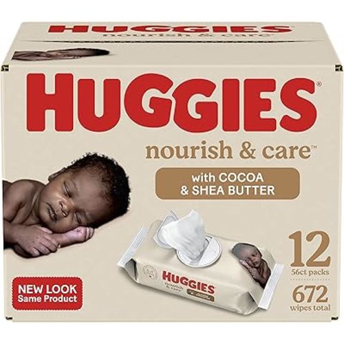 Baby Wipes, Scented, Huggies Nourish & Care Baby Diaper Wipes, 56 Count (Pack of 12)