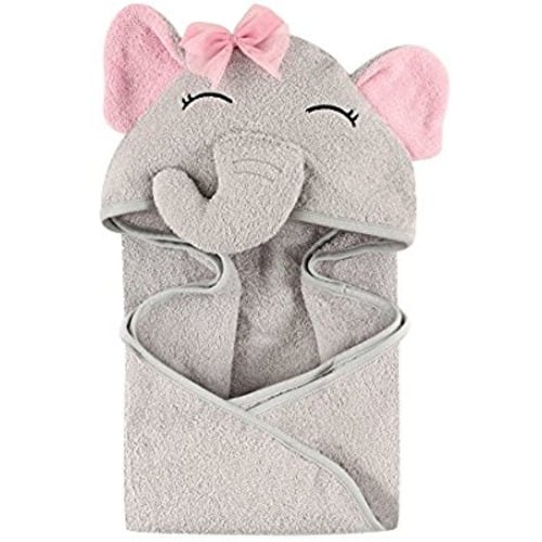 Hudson Baby Unisex Baby Cotton Animal Face Hooded Towel, Pretty Elephant, One Size