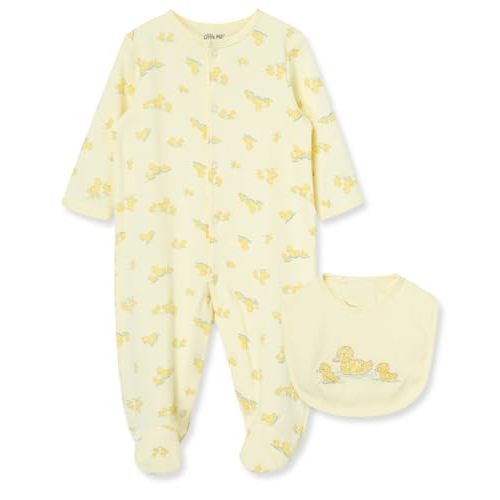 Little Me Clothes for Baby Girls 100% Cotton Scratch Free Tag 2-Piece Zipper Closure Footie and Headband Set, Baby Essentials