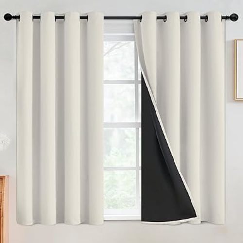 SimpleHome 100% Blackout Curtains for Bedroom,Thermal Insulated Cream Grommet Window Drapes Room Darkening Curtains for Living Room with Black Back,52 x 54 Inch,2 Panels