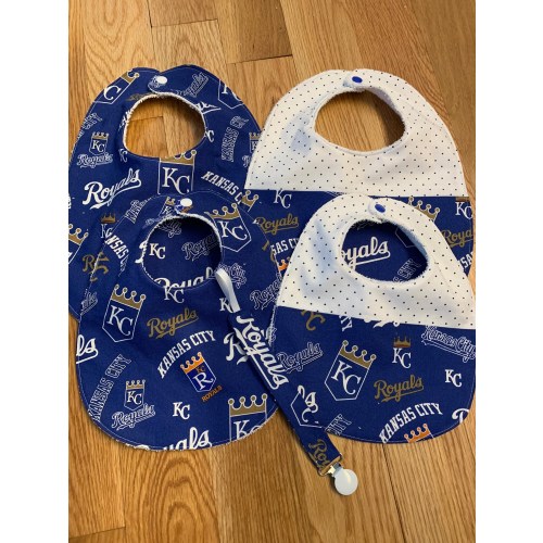 Kansas City Royals Baby Bibs With and Without Pacifier Clips - Great Gift for Sport Fanatic Parents
