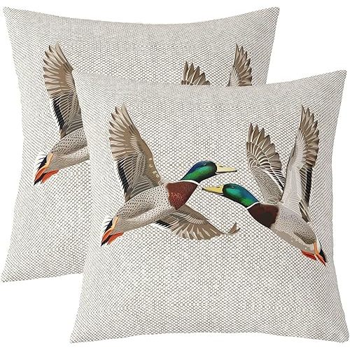 Erosebridal Mallard Duck Throw Pillow Covers Pack of 2,Lake Wild Animal Pillow Covers for Kids,Grey Honeycomb Cushion Covers,Modern Geometric Hexagon Decorative Accent Pillow Cases 16x16 Inch