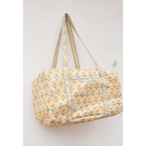 Hand Block Print Cotton Quilted Duffle Bags Large Floral Weekender Travel Bags, Handmade Overnight