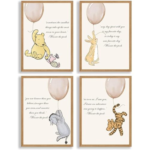 ZsaTuiy 4PCS Nursary Baby Syuff -Winnie Nursery Decor Posters - Pooh Wall Decor, Winnie Baby Shower Decor,Room Decor, Classic the Pooh Decorations