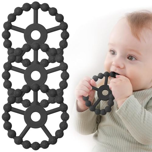3 Pack Ring Teether Baby Infant Toys, Baby Essentials, Silicone Teething Ring Toys for Babies 0-6 Months, Seposeve Toddler Teethers 6-12 Months 12-24 Months, Infant Teething Relief, Purple Pink White
