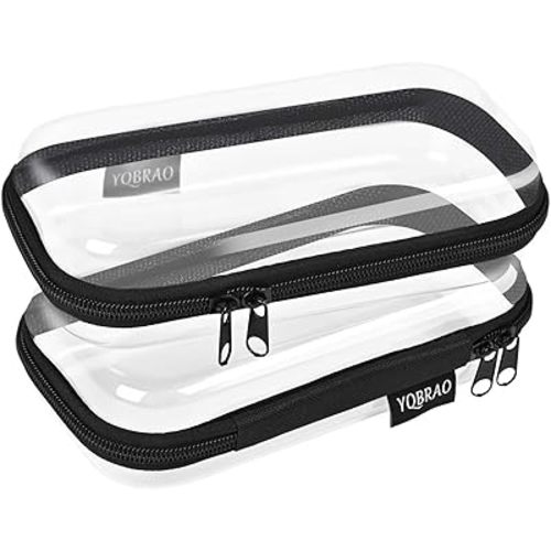 2PCS Zippered Hard Pouch Double,Portable Waterproof Cosmetic Bag with Zipper,DIY Storage Organizer Bins,Hard Plastic Case,Clear Zipper Bags for Organizing,Pencil Case