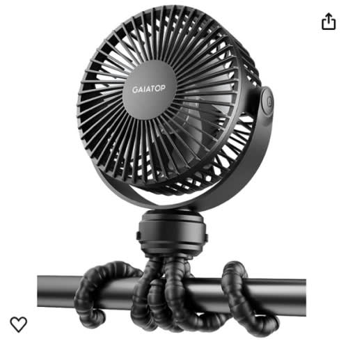 Gaiatop Mini Portable Stroller Fan, Battery Operated Small Clip on Fan, Detachable 3 Speed Rechargeable 360° Rotate Flexible Tripod Cooling Fan for Car Seat Crib Treadmill Travel Black